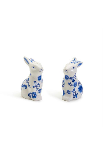 Blue and white chinoiserie bunny salt and pepper shakers