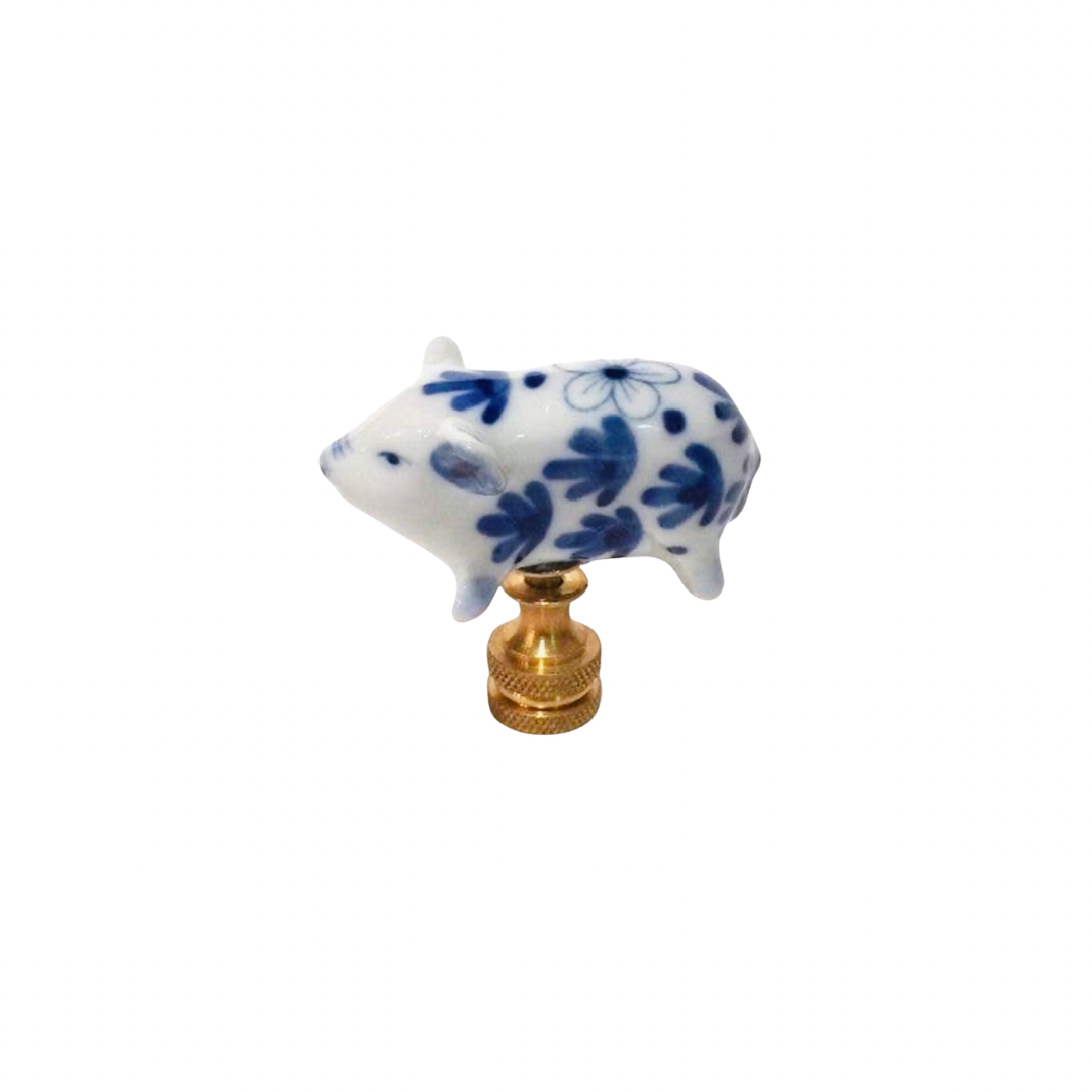 Blue and white lamp finials, choose from bunny, pig, ball, or ginger jar
