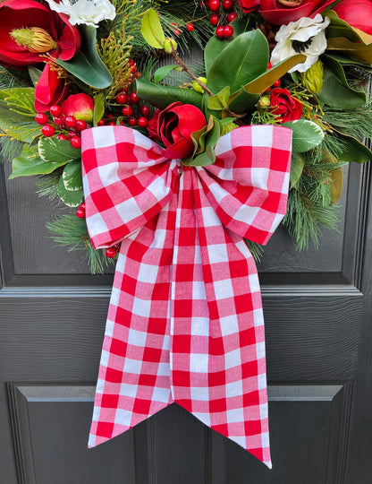 Red buffalo check wreath sash