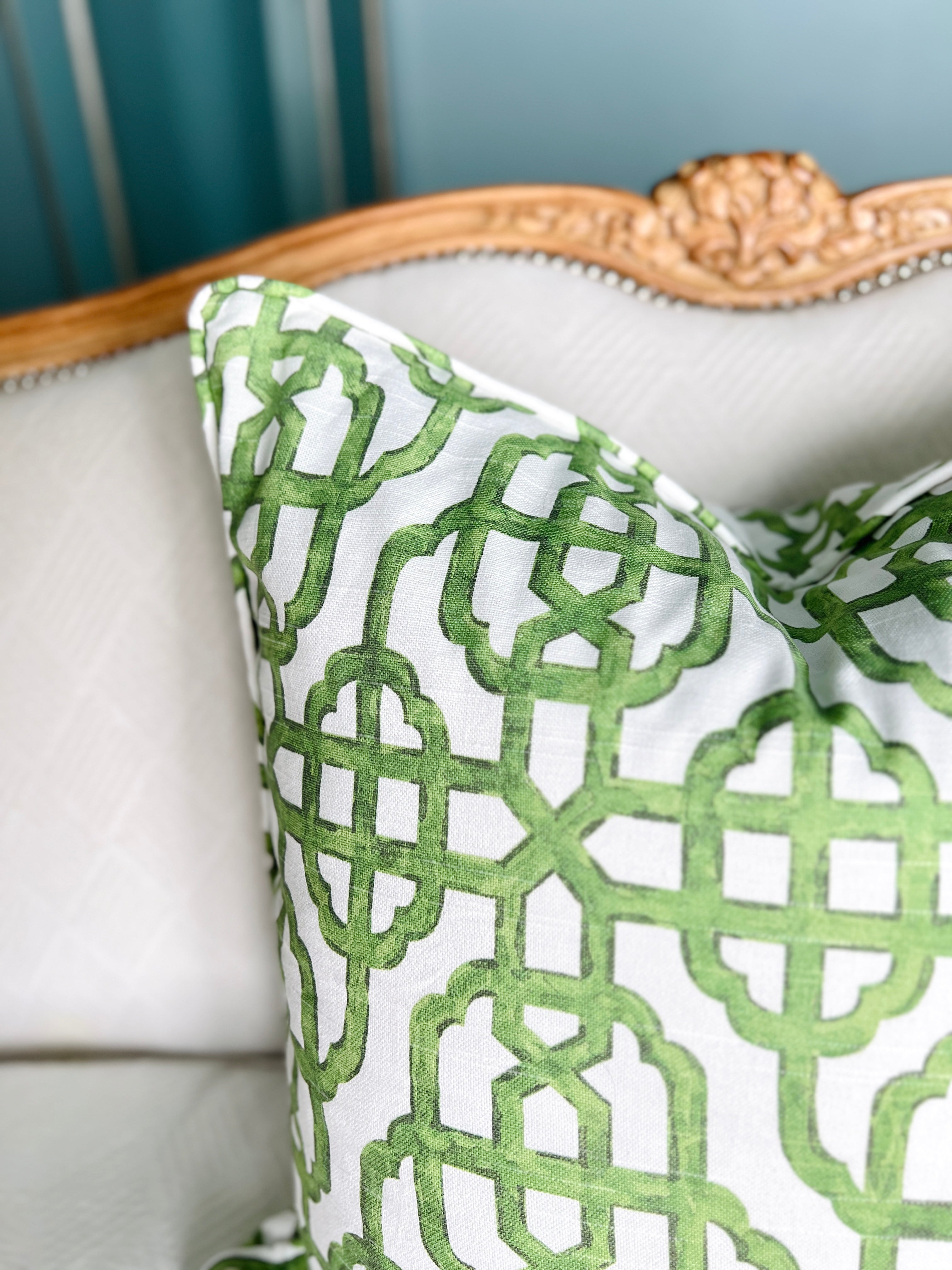 Green chinoiserie outlet pillows