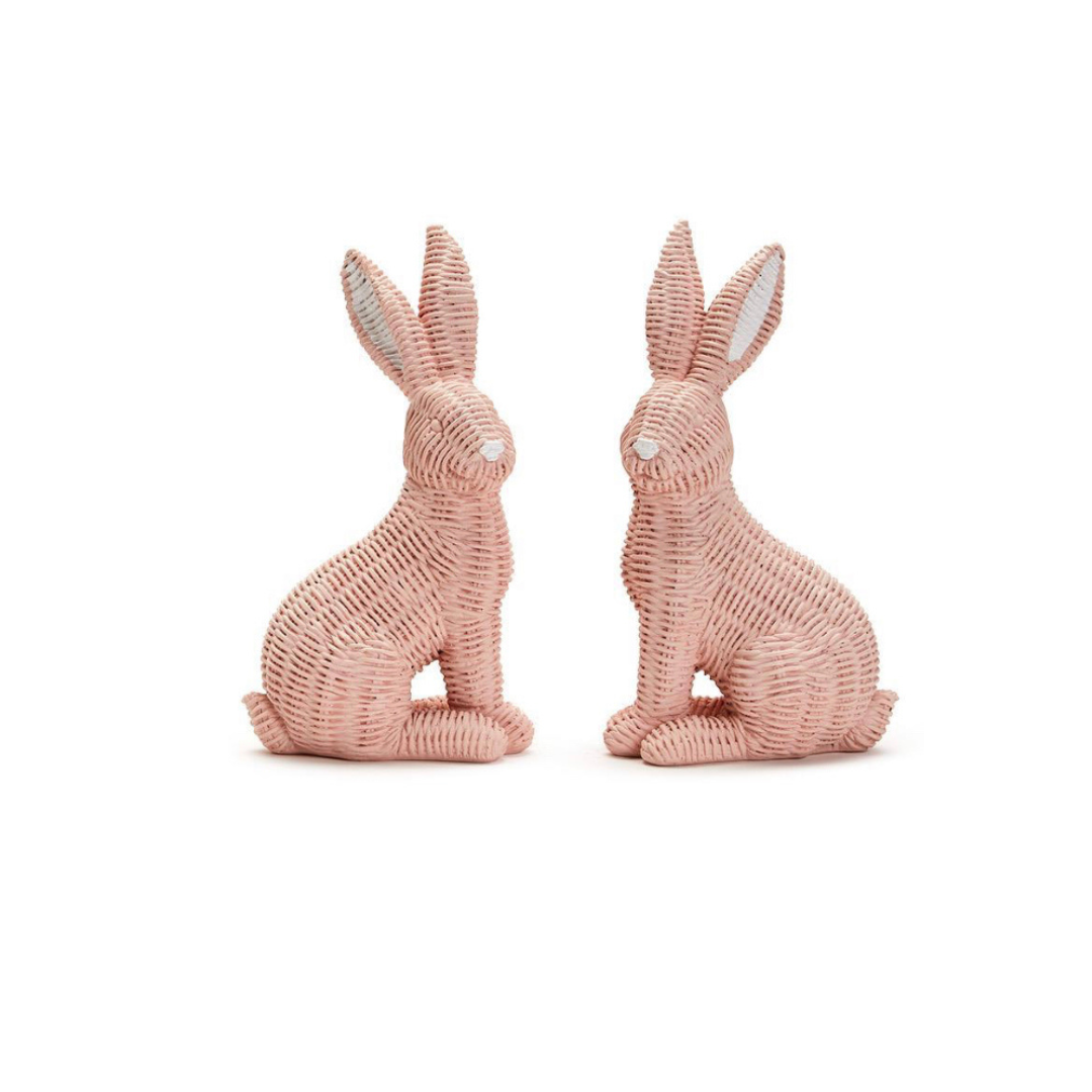Wicker bunny figurine pair, choose pink or white