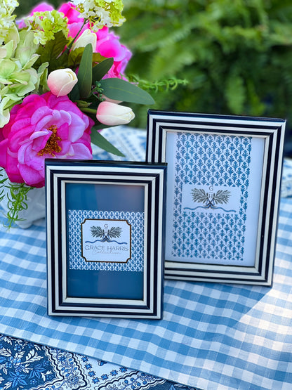 Navy striped photo frames, set of 2